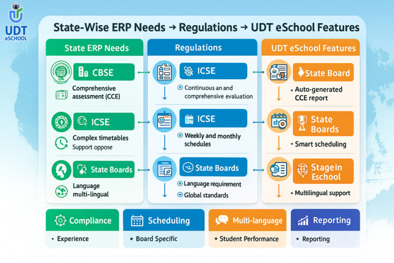 Comparison of ERP features for CBSE, ICSE, State Boards, and IB
